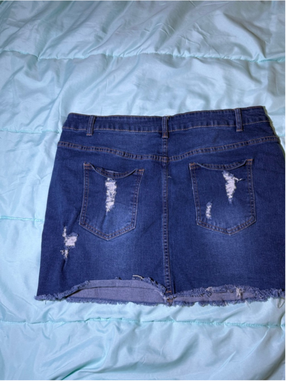 Women's SHEIN Curve Distressed Denim Mini Skirt 2XL Blue - Picture 2 of 3